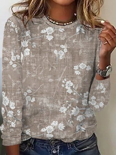 Floral Casual Loose Long Sleeve T-Shirt - Just Fashion Now - Modalova