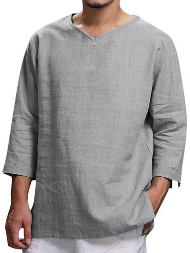 Casual Cotton Basic Pullover Round Neck Long Sleeve T-Shirt Home Daily Men's Clothing - Just Fashion Now UK - Modalova