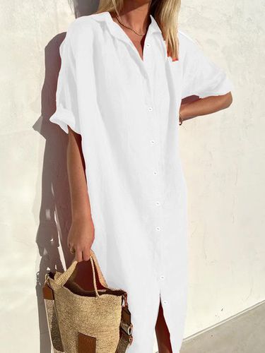 Cotton Casual Plain Dress With No - Modetalente - Modalova