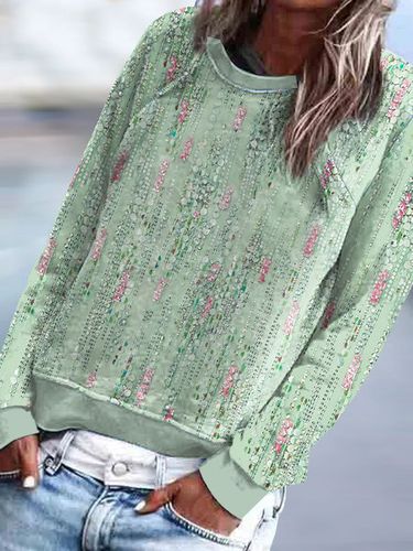 Crew Neck Casual Floral Printed Sweatshirt - Modetalente - Modalova