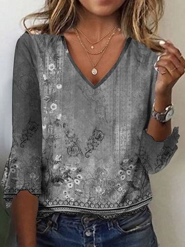 Ethnic Knitted Flare Sleeve Casual Shirt - Just Fashion Now - Modalova