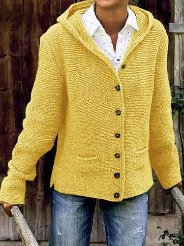 Hooded Buttoned Knitted Sweater coat - Modetalente - Modalova