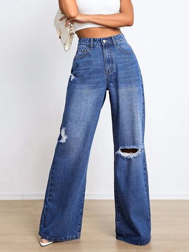 Women Urban Casual Wide Leg Denim Distressed Ripped Jeans Fashion Clothing - Just Fashion Now UK - Modalova