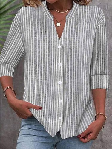 Loose Stand Collar Striped Casual Shirt - Just Fashion Now - Modalova