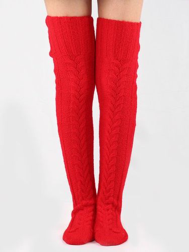Solid Color Coarse Knit Warm and Windproof Home Knee Socks - Just Fashion Now UK - Modalova