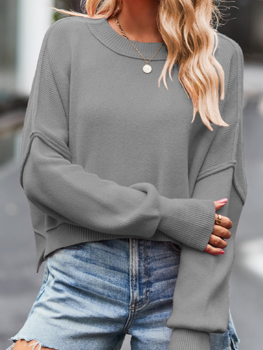 Loose Casual Crew Neck Acrylic Sweater - Just Fashion Now - Modalova