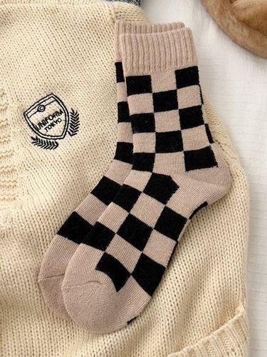 Checkerboard Color Contrast Wool Blend Thermal Socks - Just Fashion Now UK - Modalova