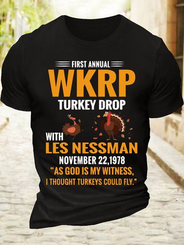 Men's Cotton First Annual WKRP Turkey Drop With Les Nessman November 22 1978 T-Shirt - Modetalente - Modalova