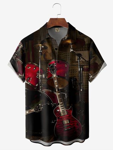 Music Guitar Chest Pocket Short Sleeve Casual Shirt - Modetalente - Modalova