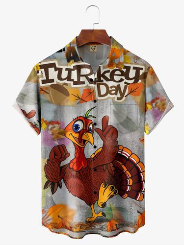 Thanksgiving Turkey Chest Pocket Short Sleeve Hawaiian Shirt - Modetalente - Modalova