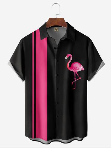 Flamingo Chest Pocket Short Sleeve Bowling Shirt - Modetalente - Modalova