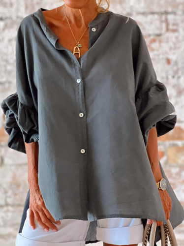 Loose Casual Buckle Plain Blouse - Just Fashion Now UK - Modalova