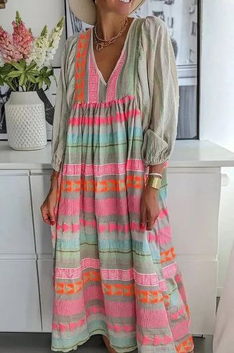 Geometric Color Block Printed A-line Midi Dress - Just Fashion Now - Modalova