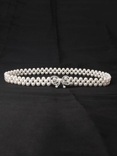 Elegant Rhinestone Faux Pearl Elastic Waist Belt - Just Fashion Now - Modalova