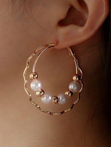 Elegant Double Layer Beaded Imitation Pearl Hoop Earrings - Just Fashion Now - Modalova