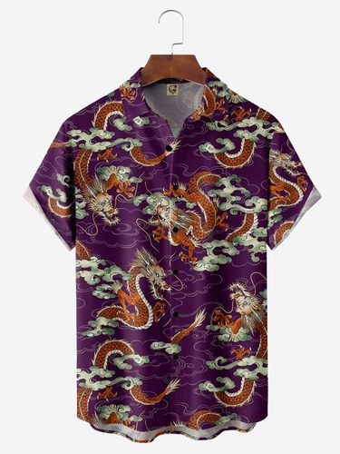 Japanese Dragon Chest Pocket Short Sleeve Hawaiian Shirt - Modetalente - Modalova