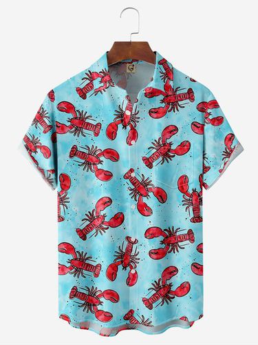 Lobster Chest Pocket Short Sleeve Hawaiian Shirt - Modetalente - Modalova