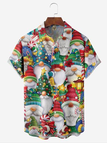 Christmas Gnome Chest Pocket Short Sleeve Hawaiian Shirt - Modetalente - Modalova