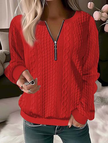 Solid Color Casual Texture Knitted Sweater - Just Fashion Now - Modalova