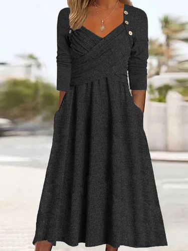 Plain Casual Buckle Sweetheart Neckline Dress - Just Fashion Now - Modalova