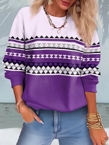 Simple ethnic style round neck sweatshirt - Modetalente - Modalova