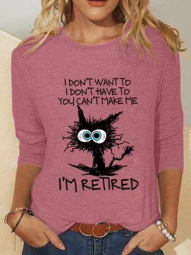 Women's Funny Grumpy Cat Retired Casual Cotton-Blend Shirt - Modetalente - Modalova