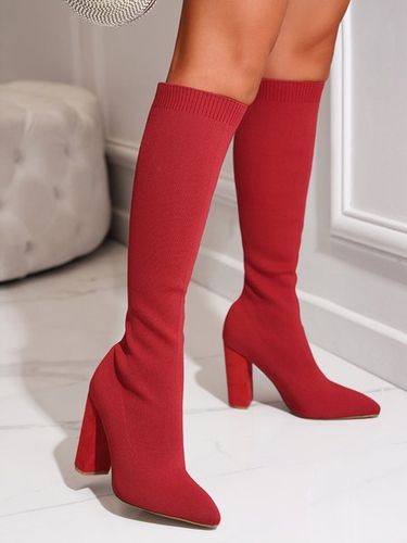 Women Minimalist Elastic Fabric Chunky Heel Sock Boots - Modetalente - Modalova