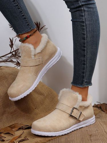 Casual Buckle Decor Winter Faux Fur Lined Ankle Boots - Just Fashion Now UK - Modalova