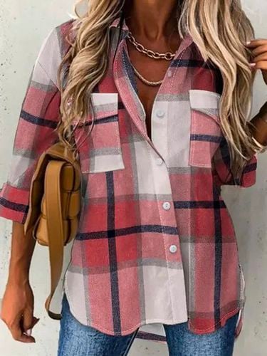 Plus size Casual Plaid Loose Shirt Collar Blouse - Just Fashion Now - Modalova