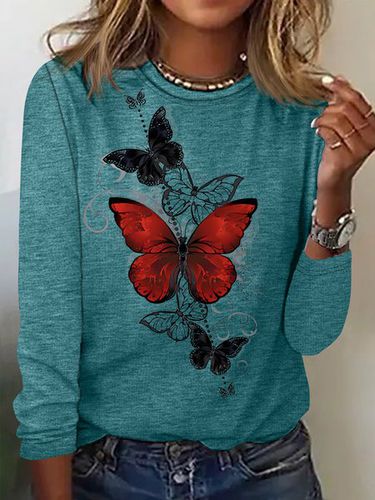 Women's Fashion Butterfly Graphic Printing Casual Regular Fit Top - Modetalente - Modalova