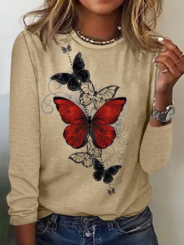 Women's Fashion Butterfly Graphic Printing Casual Regular Fit Top - Modetalente - Modalova