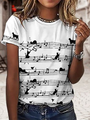 Women's Funny Cat Crew Neck Loose Simple T-Shirt - Modetalente - Modalova