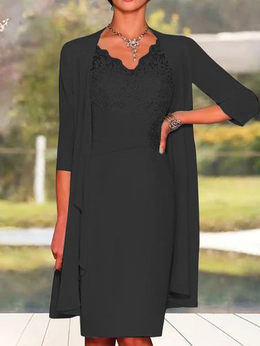 Elegant Plain Lace Stitching Vest Knitted Dress & Cardigan Two-piece Set - Just Fashion Now - Modalova