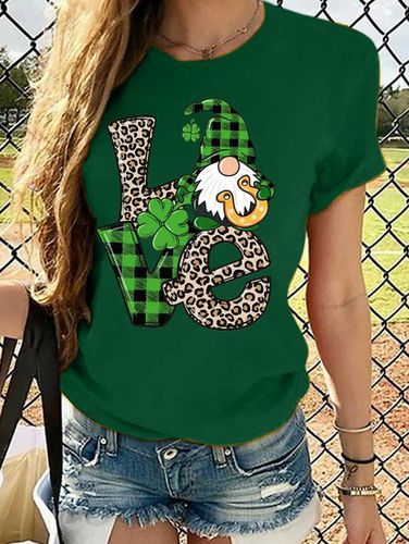 Women's LOVE Patrick Day Gnomes Shamrock Lucky Casual T-Shirt - Just Fashion Now - Modalova