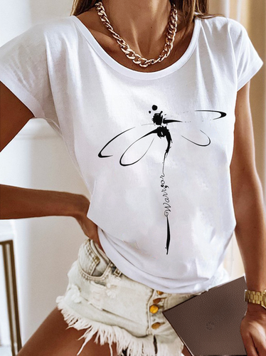 Casual Jersey Dragonfly Loose T-Shirt - Just Fashion Now - Modalova