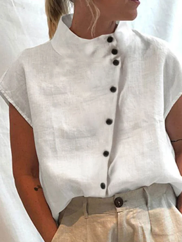 Women's Cotton Linen Stand Collar Casual Shirt - Just Fashion Now - Modalova