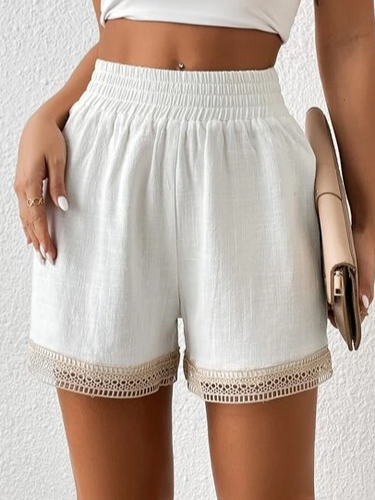 Linen Linen Plain Loose Shorts - Just Fashion Now - Modalova