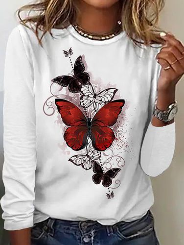 Women's Fashion Butterfly Graphic Printing Casual Regular Fit Top - Modetalente - Modalova