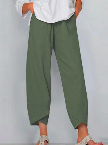 Plain Loosen Cotton Casual Elastic Band Pants - Just Fashion Now - Modalova