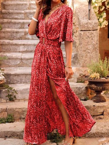 Vacation Disty Floral Short Sleeve Dress - Just Fashion Now - Modalova