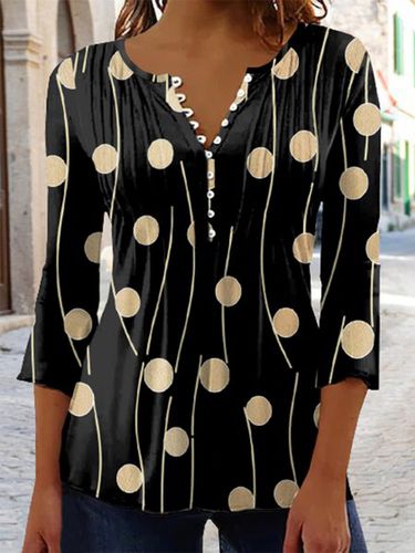 Polka Dots Geometric Buckle Notched Casual Tunic Shirt - Modetalente - Modalova