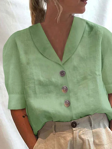 Loose Shawl Collar Color Block Linen Blouse - Just Fashion Now - Modalova