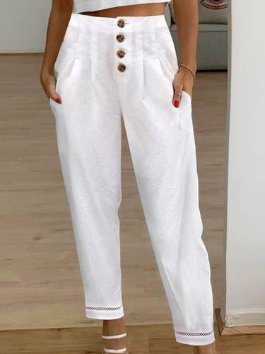 Buckle Cotton Casual Plain Patchwork lace Pants - Just Fashion Now - Modalova