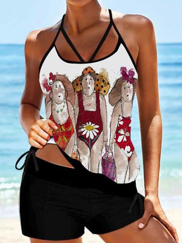 Figure Scoop Neck Vacation Printing Tankini - Just Fashion Now - Modalova