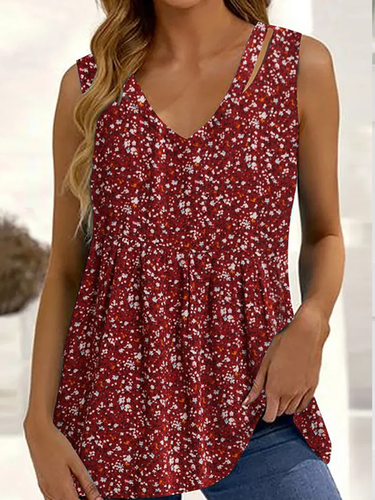 V Neck Knitted Vacation Floral Tank Top - Just Fashion Now - Modalova