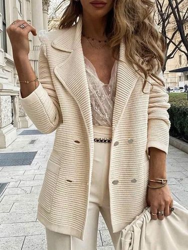 Plain Long Sleeve Buckle Lapel Collar Casual Blazer - Just Fashion Now - Modalova