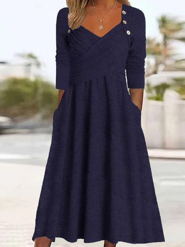 Plain Casual Buckle Sweetheart Neckline Dress - Modetalente - Modalova