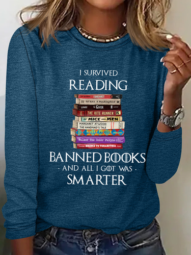 I Survived Reading Banned Books And All I Got Was Smarter Book Lover Text Letters Casual Cotton-Blend Shirt - Modetalente - Modalova