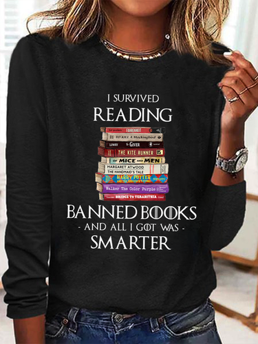 I Survived Reading Banned Books And All I Got Was Smarter Book Lover Text Letters Casual Cotton-Blend Shirt - Modetalente - Modalova