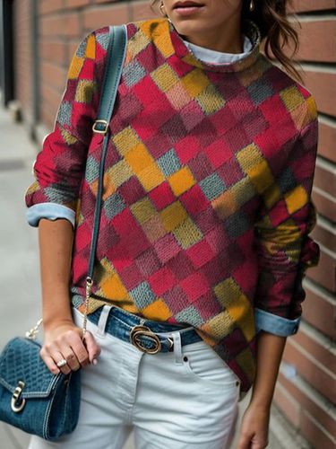 Half Turtleneck Casual Plaid Loose Sweatshirt - Just Fashion Now - Modalova